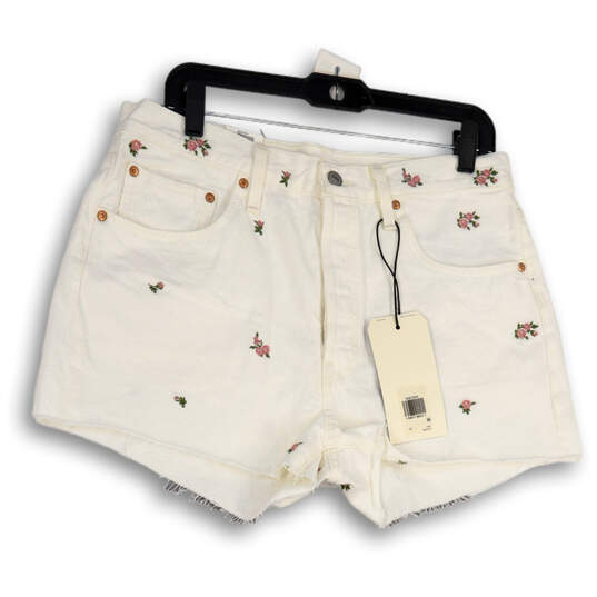 NWT Womens White 501 Floral Pockets High Rise Fitted Cut-Off Shorts Size 32 image number 1