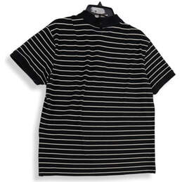 Mens Black White Striped Spread Collar Short Sleeve Polo Shirt Size Large alternative image