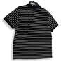 Mens Black White Striped Spread Collar Short Sleeve Polo Shirt Size Large image number 2