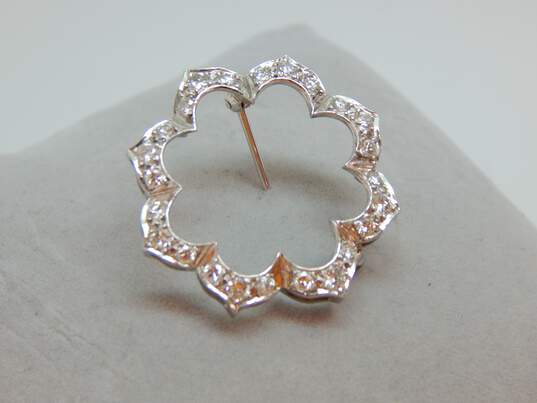 Elegant 14k White Gold Diamond Accent Flower Brooch Pin 4.0g image number 1