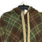 Womens Green Plaid Drawstring Long Sleeve Pullover Hoodie Size XL image number 3