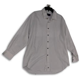 Mens White Long Sleeve Spread Collar Casual Button-Up Shirt Size 18 34/35