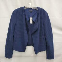 NWT Ann Taylor WM's Navy Blue Tweed Open Cropped Blazer w Fringe Trim Size M