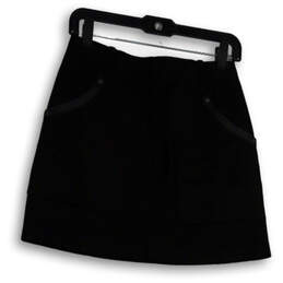 Womens Black Flat Front Pockets Back Zip Stretch Short A-Line Skirt Size 0 alternative image