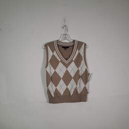 Mens Argyle Dimond Knitted V-Neck Sleeveless Pullover Sweater Size XL