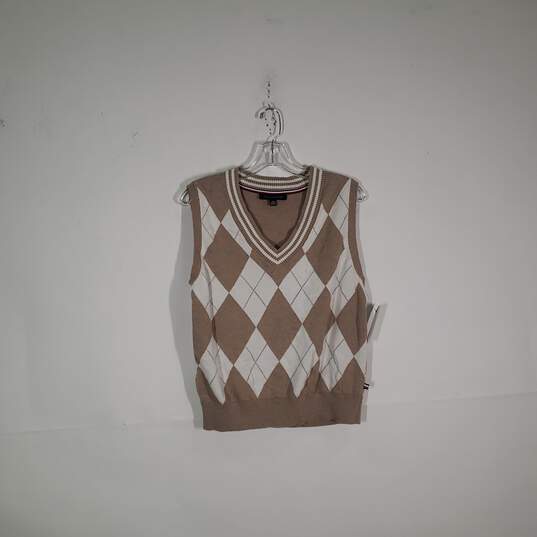 Mens Argyle Dimond Knitted V-Neck Sleeveless Pullover Sweater Size XL image number 1