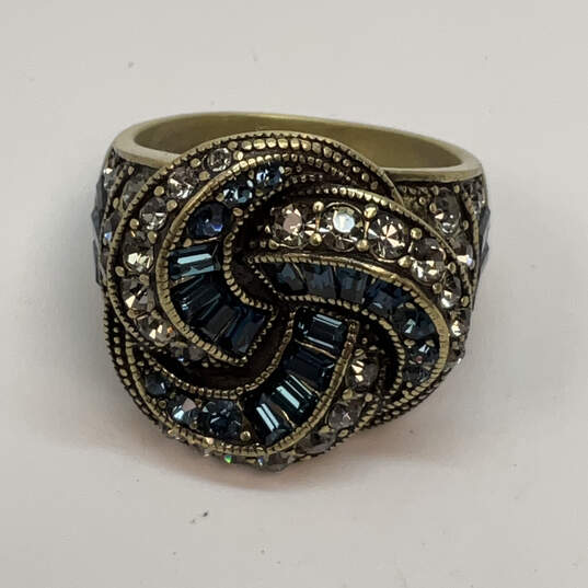 Designer Heidi Daus Gold-Tone Blue Rhinestones Fashionable Cocktail Ring image number 2