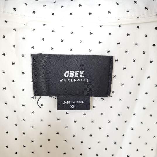 Obey Men White Printed Button Up Shirt XL image number 3