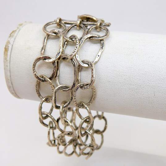 Didae Israel 925 Hammered Textured Ovals Linked Multi Chain Toggle Bracelet 28.7g image number 2