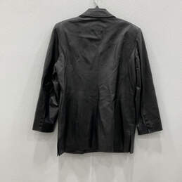 Womens Black Leather Long Sleeve Flap Pocket Button Front Jacket Size 16 alternative image