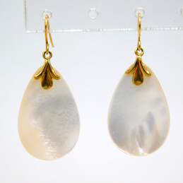 Romantic 14K Yellow Gold Mother of Pearl Drop Earrings 2.6g alternative image
