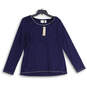 NWT Womens Blue Diamond Round Neck Long Sleeve Pullover Blouse Top Size 1 image number 1