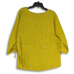 John Mark Womens Yellow Round Neck 3/4 Sleeve Tunic Blouse Top Size Small