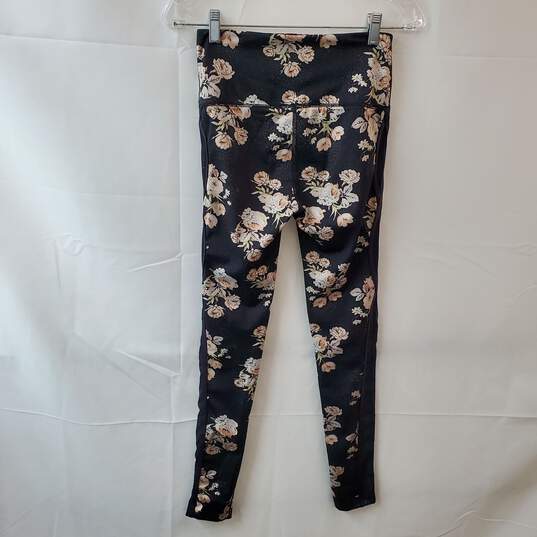 XS Size Black with Floral Pattern Activewear Pants image number 2