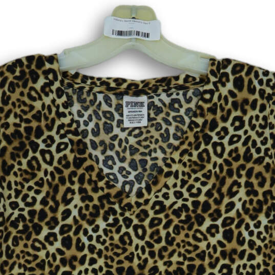 Womens Beige Black Leopard Print Short Sleeve V-Neck T-Shirt Size Small image number 3