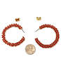 Designer J.Crew Gold-Tone Red Beaded Fashionable Push Back Hoop Earrings image number 3