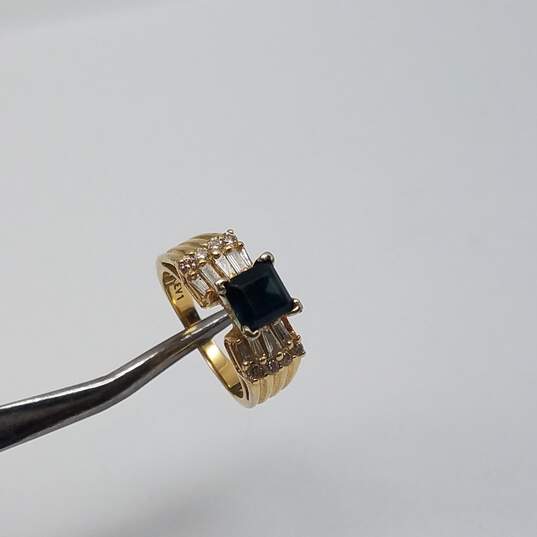 14k Gold Diamond Blue Gemstone Sz 4 3/4 Ring 5.4g image number 6