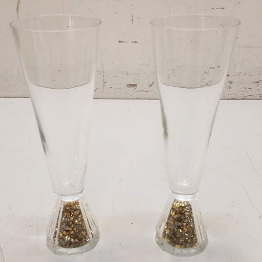 Set of Oleg Cassini Crystal Glitter Flute Champagne Glasses image number 3