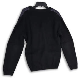 Mens Black Knitted Belt Pockets Button Front Cardigan Sweater Size Large alternative image
