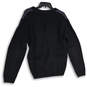 Mens Black Knitted Belt Pockets Button Front Cardigan Sweater Size Large image number 2