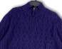 Womens Blue Cable Knit Long Sleeve Mock Neck 1/4 Zip Pullover Sweater Sz L image number 3