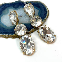 Designer J. Crew Gold-Tone Triple Crystal Cut Stone Classic Drop Earrings