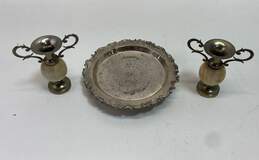 Miniature Mid Century Silver Plate Vases/Tray Decorative Pair of Onyx Bud Vases