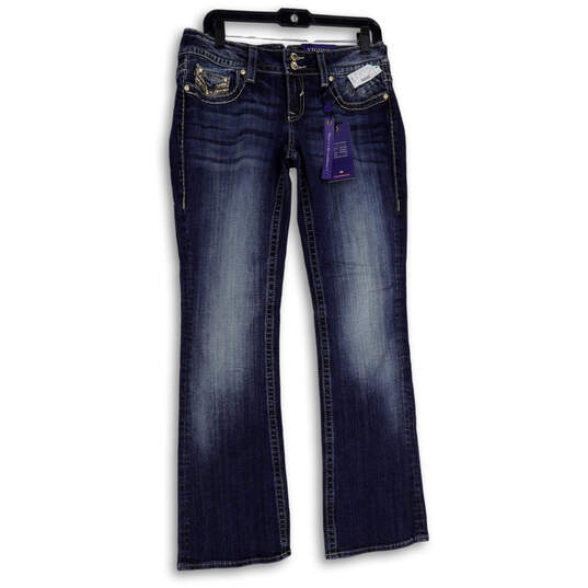 NWT Womens Blue Denim Medium Wash Sequin Bootcut Leg Jeans Size 7/8 R image number 1