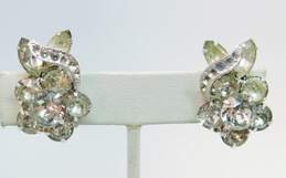 Vintage Eisenberg Ice Rhinestone & Silver Tone Flower Clip-On Earrings 11.6g