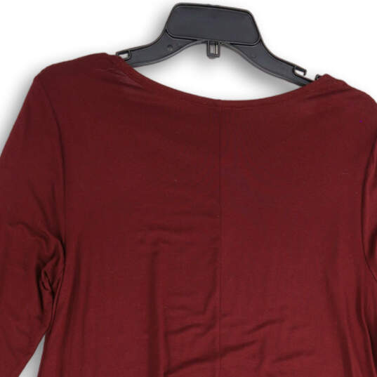 Womens Maroon 3/4 Sleeve Round Neck Asymmetrical Hem Tunic Blouse Top Size M image number 4