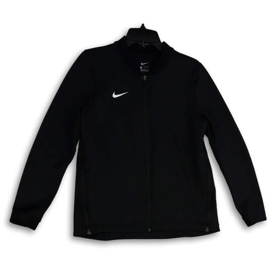 Mens Black Long Sleeve Band Collar Activewear Full-Zip Jacket Size Medium image number 1