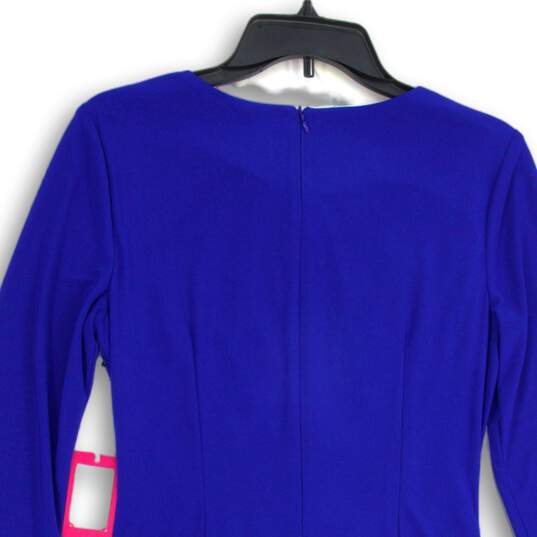 NWT Womens Blue Ruched Long Sleeve Round Neck Back Zip Bodycon Dress Size 10 image number 4