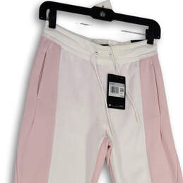 NWT Womens Pink White Elastic Waist Tapered Leg Jogger Pants Size XS
