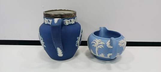 Pair of Blue Ceramic Pitchers image number 3