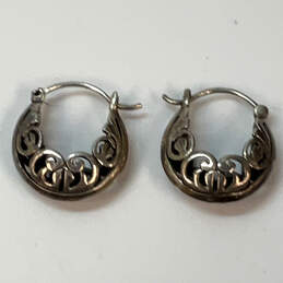 Designer Silpada 925 Sterling Silver Open Filigree Huggie Hoop Earrings alternative image