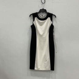 NWT Womens Black White Sleeveless Round Neck Back Zip Sheath Dress Size 4