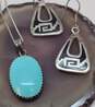 Southwestern Inspired 925 Sterling Silver Enamel Inlay Drop Earrings & Faux Turquoise Pendant Necklace 18.7g image number 4