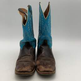 Justin Mens 377JR Brown Blue Leather Pull On Cowboy Western Boots Size 5D