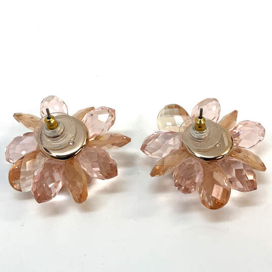 Designer Kate Spade Gold-Tone Brown Crystal Stone Flower Stud Earrings image number 3