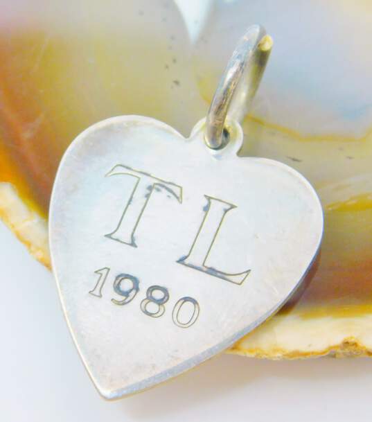 Tiffany & Co 925 Sterling Silver TL 1980 Etched Heart Tag Pendant Charm 2.9g image number 1