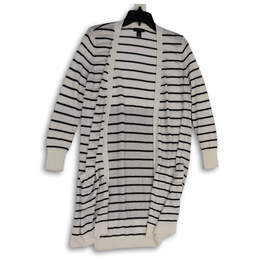 Womens White Striped Knitted Long Sleeve Open Front Cardigan Sweater Sz SP