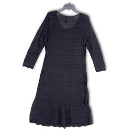 NWT Womens Black Crochet Round Neck Long Sleeve Midi A-Line Dress Size XL alternative image