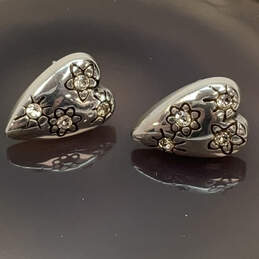 Designer Brighton Silver-Tone Flower Engraved Heart Shape Stud Earrings