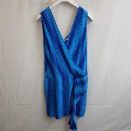 Tracy Reese blue abstract stripe deep v faux wrap dress 10 nwt