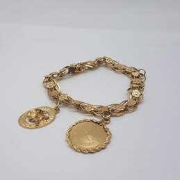 R 14k Gold 2 Charm Heart Flower Link Bracelet 14.8g