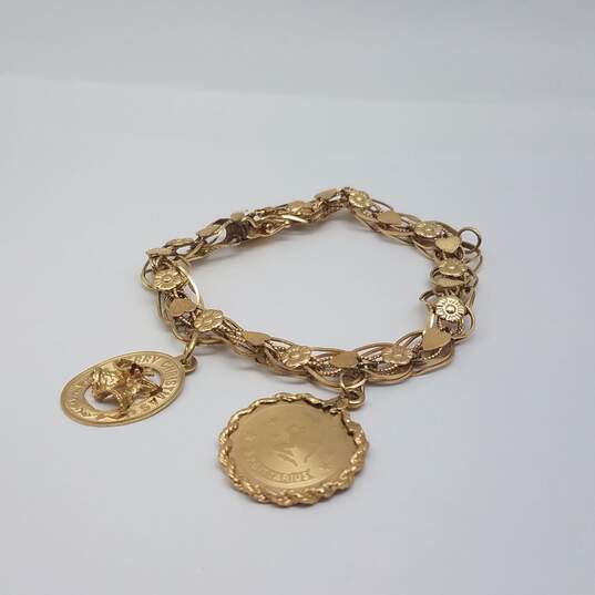 R 14k Gold 2 Charm Heart Flower Link Bracelet 14.8g image number 1
