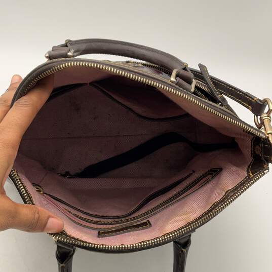 Dooney & Bourke Womens Dillen Purple Brown Leather Embossed Satchel Bag Purse image number 5