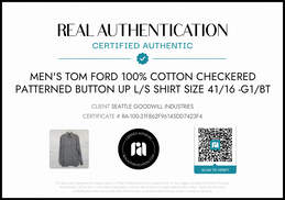Tom Ford Men's Cotton Black White Checkered Button Up Long Sleeve Shirt Size 41/16 AUTHENTICATED alternative image