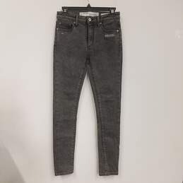 Womens Black Coin Pockets Stone Wash Mid Rise Denim Skinny Jeans Size 27