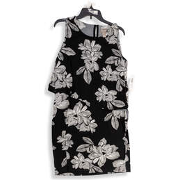 NWT Womens Black White Floral Sleeveless Knee Length Sheath Dress Size 1
